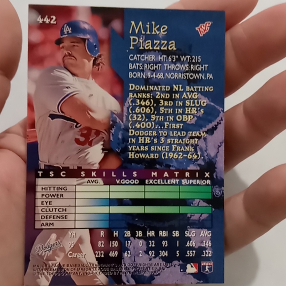 1996 STADIUM CLUB #442 MIKE PIAZZA - Picture 7 of 7